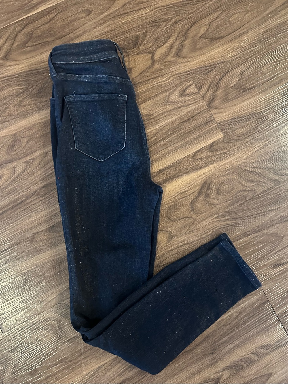 True Religion Sparkly Blue Jeans For Women Size 28 Super High Rise Skinny Used